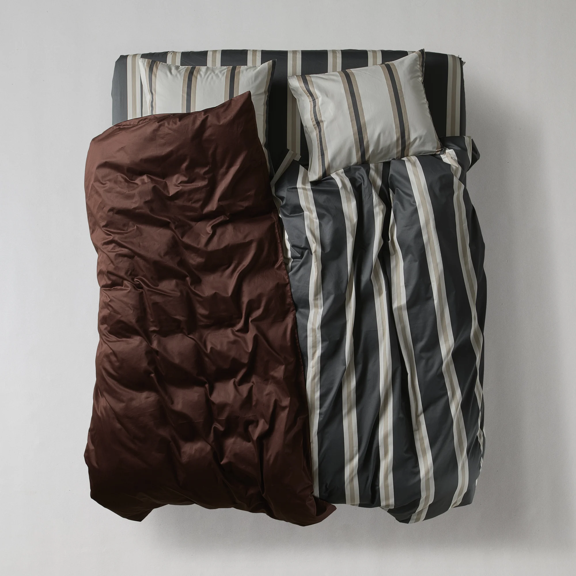 Bedroommood Sateen Graphite Stripes Hazelnut Cream Stripes Mix