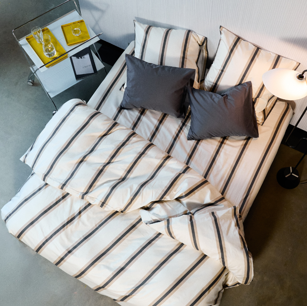 Bedroommood cream and dark grey striped bedding-resized