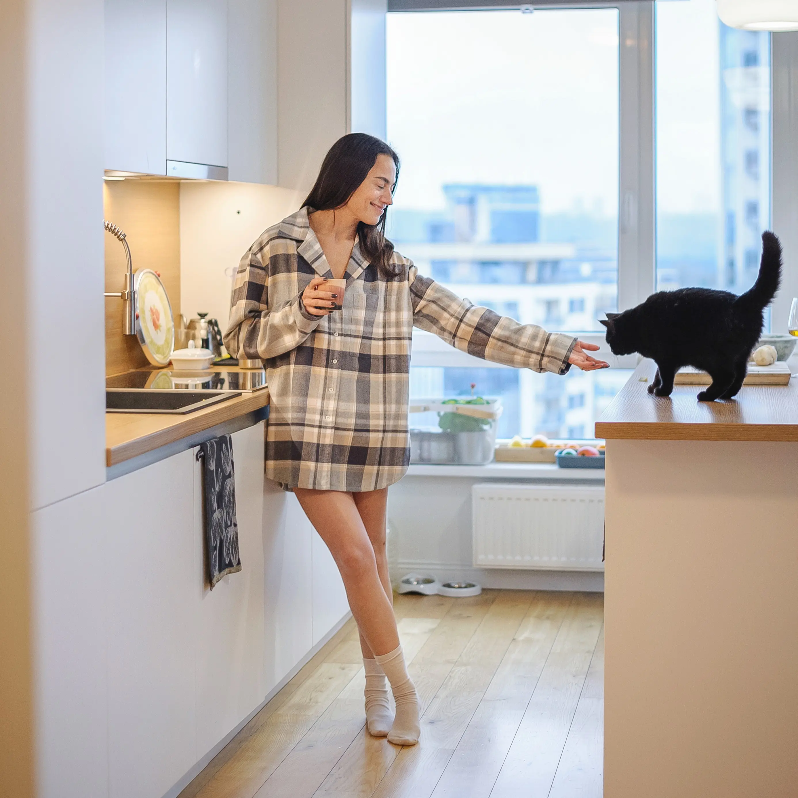 Weiches Flanell-Pyjamahemd - Cinnamon